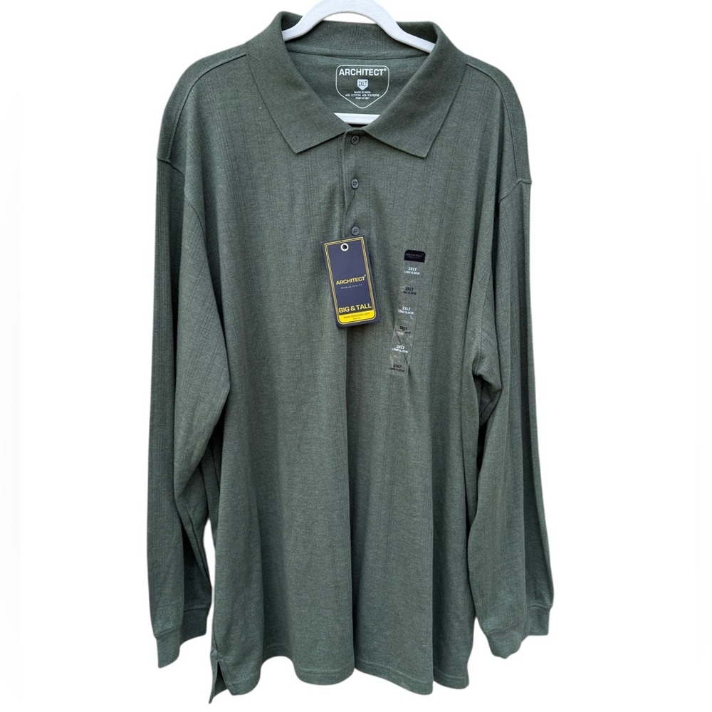 Architect Men's Dark Moss Heather Long Sleeve Polo Big And Tall